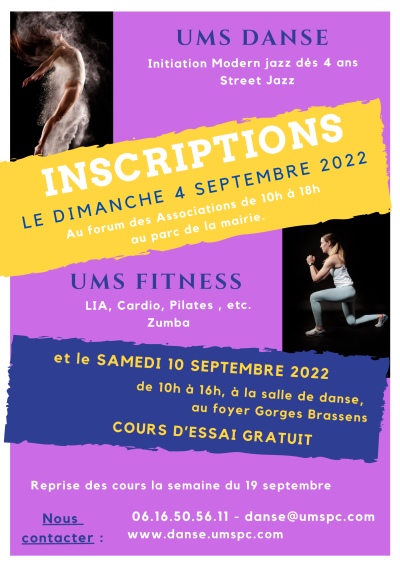 Affiche Inscription UMS 2022 Inscription UMS danse Fitness Pontault Combault Forum association